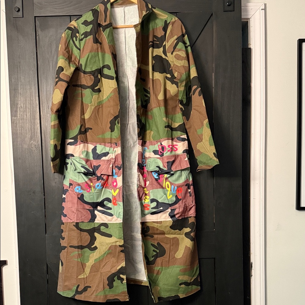 Camouflage Utility Jacket with Artistic Accents